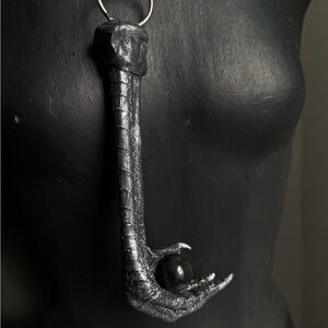Bird Claw Pendant with Black Obsidian oddities jewelry bone necklace oddities